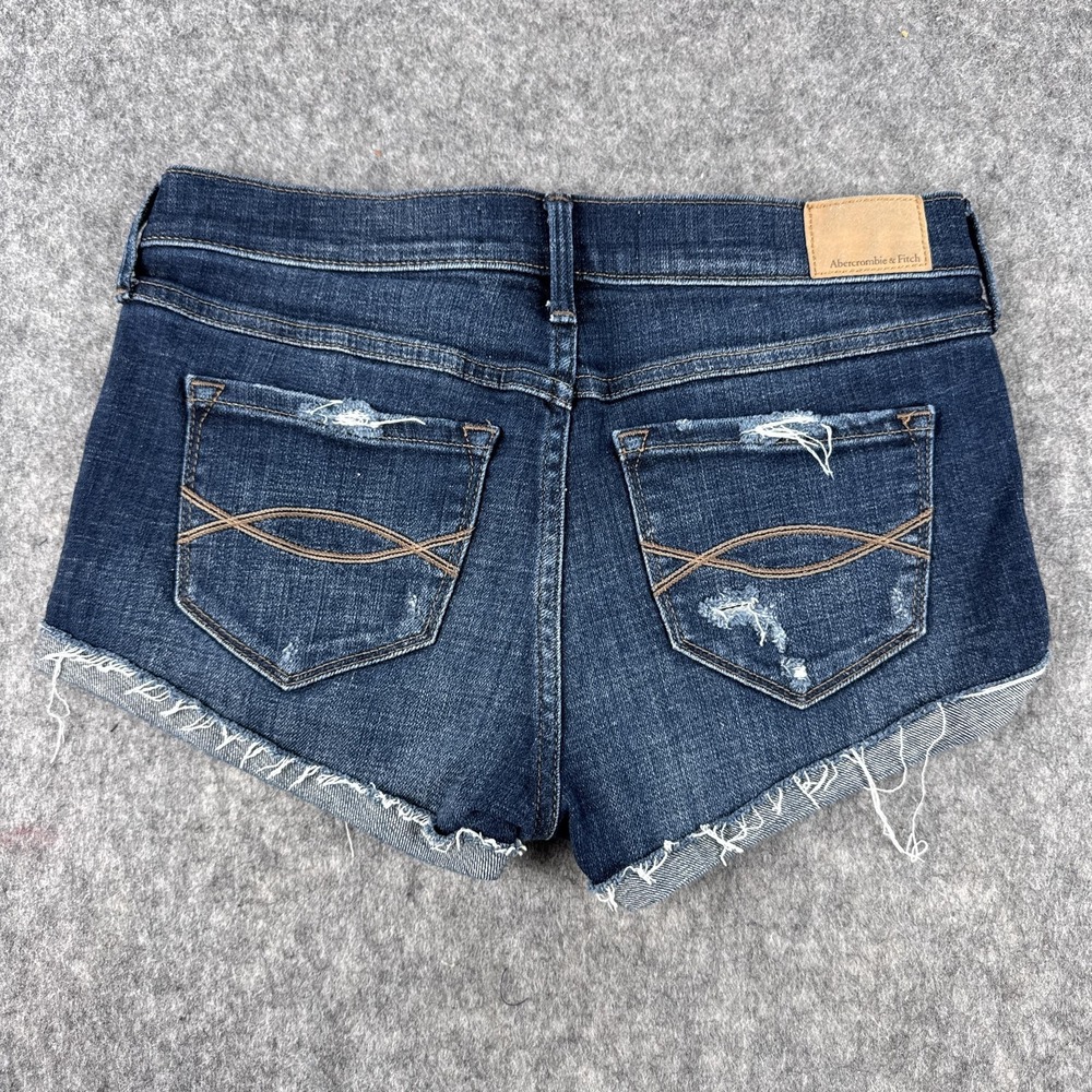 Abercrombie & Fitch Shorts Womens 4 Blue Denim Low Rise Distressed Cutoff - Picture 10 of 11